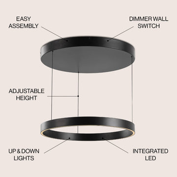 Jense 23.75" Minimalist Modern Metal Adjustable Dimmable Ring LED Pendant - JONATHAN Y
